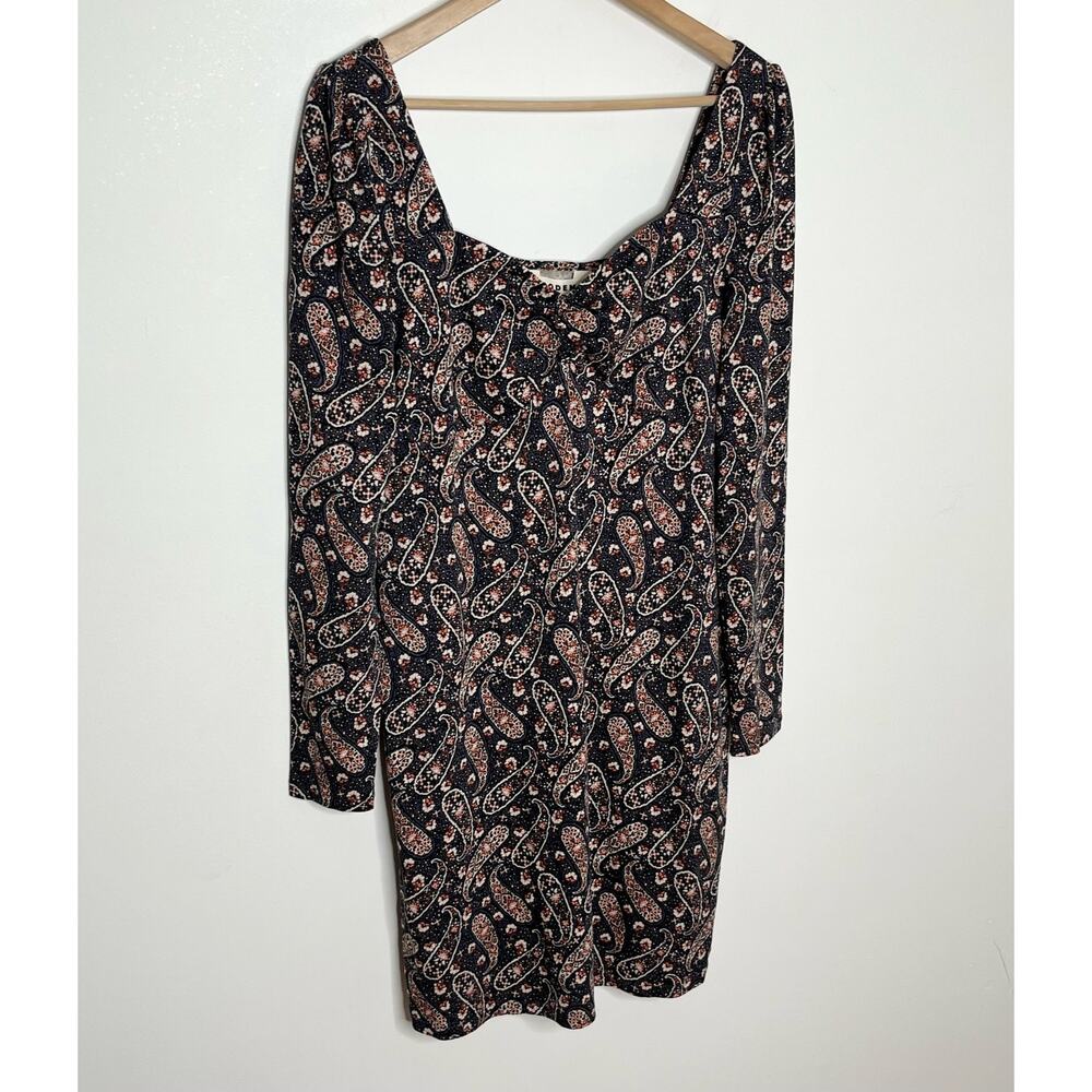Boden Womens Sweetheart Jersey Mini Dress 10R Blue Paisley Long Sleeve Cotton - Picture 4 of 13
